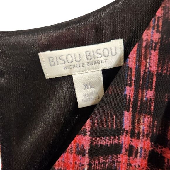 Bisou Bisou Floral Plaid Sleeveless Top Blouse XL Red Black - Picture 4 of 4